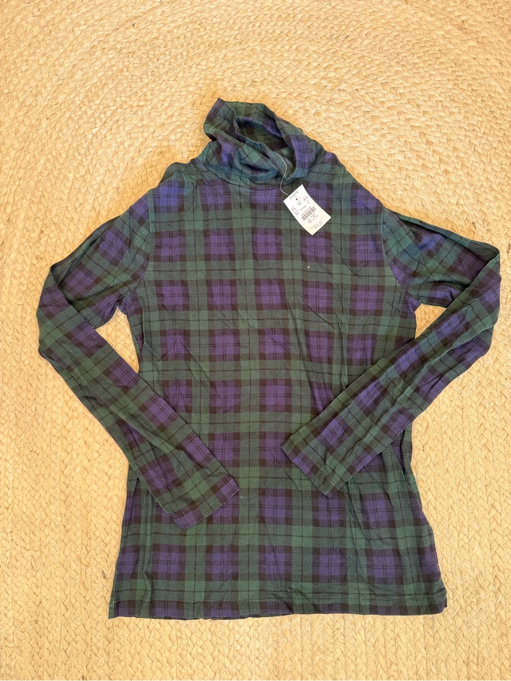 J. Crew Plaid Turtleneck Long-Sleeve Top - Green & Purple